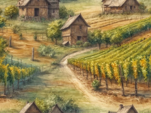 Auf dem Bild sind ländliche Szenen mit mehreren kleinen Holzhäusern und Weinbergen zu sehen. Diese Darstellung erinnert an die Tradition und Geschichte des südafrikanischen Weinanbaus, der bis ins 17. Jahrhundert zurückreicht. Zu dieser Zeit brachte Jan van Riebeeck die ersten Weinreben nach Südafrika, um Wein für die Seeleute auf den Handelsreisen zu produzieren.
Die fruchtbaren Regionen, wie das Cape Winelands, bieten ideale Bedingungen für den Weinbau, was sich in den üppigen Weinbergen widerspiegelt. Der südafrikanische Wein hat sich über die Jahre entwickelt, von den frühen Anfängen bis hin zu einem der geschätztesten Weine weltweit. Solche ländlichen Darstellungen verdeutlichen die Verbindung zwischen der Natur, der Landwirtschaft und der Weinkultur, die tief in der südafrikanischen Identität verwurzelt ist.