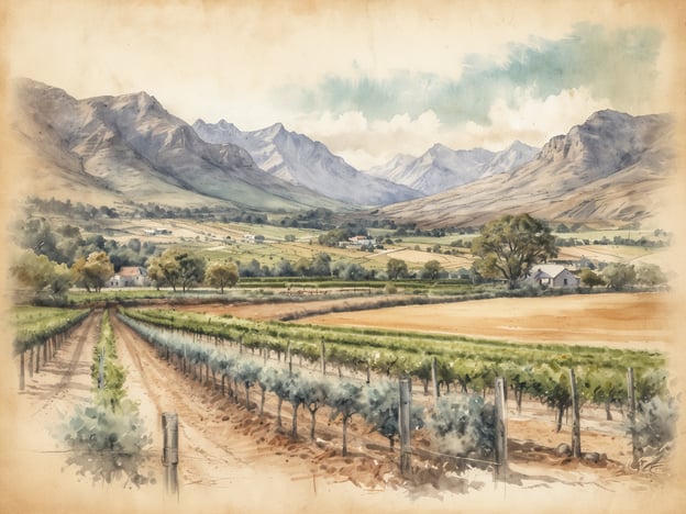 Auf dem Bild ist eine malerische Landschaft mit Weinbergen und Bergen im Hintergrund zu sehen. Diese Szene könnte typisch für eine der wichtigsten Weinregionen Südafrikas sein, wie zum Beispiel:
1. **Stellenbosch**: Bekannt für seine hochwertigen Weine und malerischen Weinlandschaften.
2. **Paarl**: Berühmt für seine großen Weinfarmen und die schöne Umgebung.
3. **Franschhoek**: Eine historische Region mit vielen Weinfarmen, die auch für ihre erstklassige Gastronomie bekannt ist.
4. **Robertson**: Eine Region, die für ihre Weißweine und die wunderschönen Landschaften geschätzt wird.
Solche Bilder sind repräsentativ für die Weinproduktion in Südafrika, wo die Kombination aus Klima und Boden ideale Bedingungen für den Weinbau bietet.