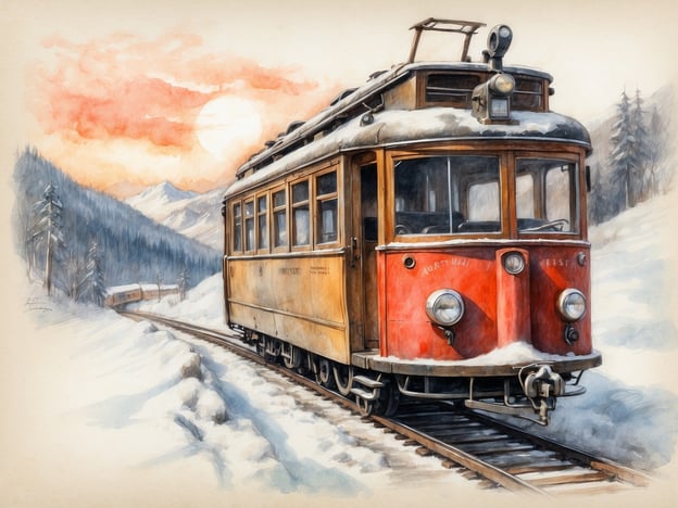 Auf dem Bild ist eine alte Straßenbahn zu sehen, die durch eine schneebedeckte Landschaft in den Bergen fährt. Im Europark in Finnland könnte man ähnliche Aktivitäten erleben, wie zum Beispiel:- **Schneemobilfahren**: Durch die beeindruckende Winterlandschaft düsen und die Natur genießen.- **Schneeschuhwandern**: Über verschneite Pfade wandern und die Ruhe der Winterlandschaft erleben.- **Langlaufen**: Die malerischen Strecken erkunden und aktiv im Freien sein.- **Eisangeln**: Am zugefrorenen See Angeln gehen und die lokale Fauna beobachten.Diese Aktivitäten bieten eine hervorragende Möglichkeit, die winterliche Schönheit Finnlands hautnah zu erleben.