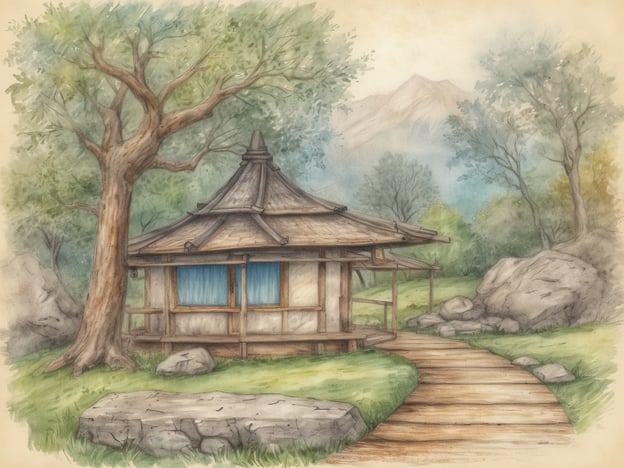 Auf dem Bild ist eine malerische Holzhütte zu sehen, die von einer ruhigen, natürlichen Umgebung umgeben ist. Die Hütte hat ein traditionelles, asiatisches Design und große Fenster mit blauen Vorhängen, die einen einladenden Eindruck hinterlassen. Der Weg aus Holz schlängelt sich durch eine grüne Landschaft mit Bäumen und Felsen.Diese Szenerie erinnert an einen Ort der Entspannung und Wellness, wie im COMO Uma Ubud, wo Gäste die Ruhe der Natur genießen können. In solch einer Umgebung könnte man sich perfekt bei verschiedenen Wellness-Behandlungen erholen, meditieren oder einfach die friedliche Atmosphäre aufsaugen.