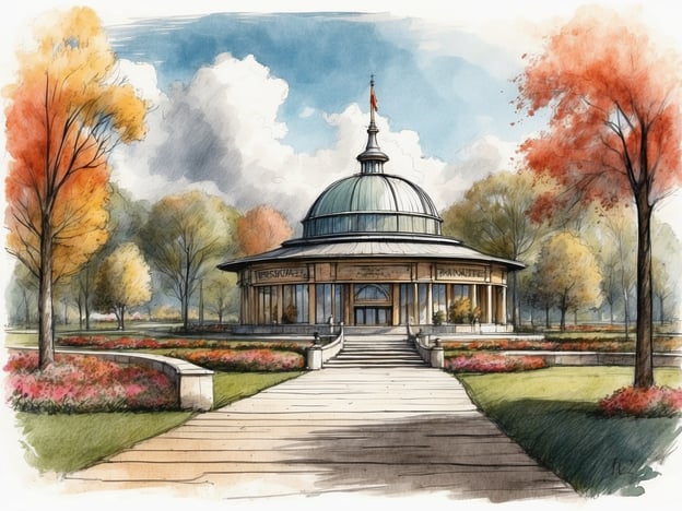 Auf dem Bild ist ein eleganter Pavillon zu sehen, der von bunten Bäumen umgeben ist und von einem blühenden Garten flankiert wird. Dies könnte eine Darstellung eines Teils des Wiener Praters sein, einem historischen Freizeitgebiet, das seit dem 18. Jahrhundert als Erholungsort dient.
Der Prater war einst ein kaiserliches Jagdgebiet und entwickelte sich im Laufe der Zeit zu einem beliebten Ziel für Spaziergänge, Feste und Fahrgeschäfte. Der Pavillon könnte einem der typischen Ausflugsziele oder Cafés im Prater ähneln, wo Besucher die Schönheit der Natur genießen und eine Pause einlegen können. Das Gebäude wirkt einladend und lädt dazu ein, die historische Atmosphäre des Praters zu erleben.