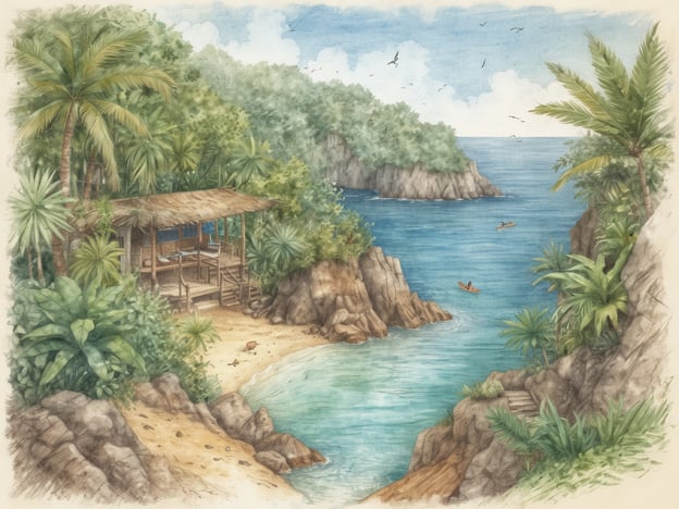 Auf dem Bild ist eine idyllische Küstenlandschaft mit einem kleinen, überdachten Holzbau und einer ruhigen Bucht zu sehen. Umgeben von tropischen Pflanzen und sanften Felsen wirkt die Szenerie sehr einladend.
In der Umgebung von Krabi gibt es viele Erkundungsmöglichkeiten, wie zum Beispiel:
1. **Inseltouren**: Besuchen Sie die Phi-Phi-Inseln oder Hong Island, die für ihre atemberaubenden Strände und das klare Wasser bekannt sind.
2. **Klettertouren**: Krabi ist berühmt für Klettermöglichkeiten, insbesondere in Railay Beach, wo es zahlreiche Kletterrouten für Anfänger und Fortgeschrittene gibt.
3. **Wanderungen**: Erkunden Sie den Khao Phanom Bencha Nationalpark, der zahlreiche Wanderwege und Wasserfälle bietet.
4. **Tagesausflüge**: Machen Sie eine Tour zu den umliegenden Wasserfällen oder zu den heißen Quellen in der Nähe von Krabi.
5. **Snorkeling und Tauchen**: Genießen Sie die Unterwasserwelt bei Ausflügen zu einigen der besten Schnorchel- und Tauchplätze in der Region.
Diese Aktivitäten machen die Region zu einem perfekten Ziel für Liebhaber der Natur und Abenteuer.