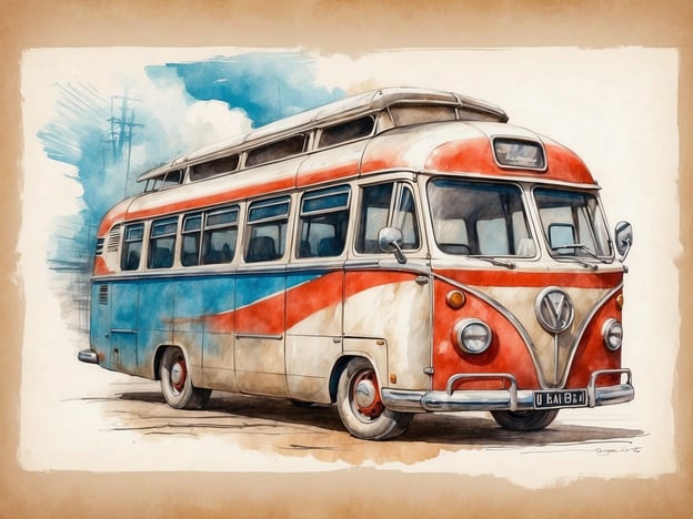 Auf dem Bild ist ein klassischer Volkswagen-Bus zu sehen, der in einem nostalgischen Design mit roten und blauen Farben gestaltet ist. Der Bus ist ein beliebtes Symbol für Freiheit und Reisen, vor allem in den 1960er und 1970er Jahren.
### Praktische Informationen für Besucher:
1. **Begegnung mit Oldtimern**: Viele Städte veranstalten Oldtimermessen oder Ausstellungen, bei denen man solche Fahrzeuge sehen kann. Informieren Sie sich über lokale Veranstaltungen.
2. **Fahrzeuge mieten**: In einigen Regionen kann man Oldtimer-Busse mieten, um einen besonderen Roadtrip zu erleben.
3. **Fotomöglichkeiten**: Diese klassischen Fahrzeuge sind ideale Fotomotive. Suchen Sie nach Malerischen Orten oder bei Oldtimertreffen, um schöne Erinnerungsfotos zu machen.
4. **Camps und Festivals**: Viele Volkswagen-Bus-Liebhaber organisieren Camping-Treffen oder Festivals. Diese sind eine tolle Möglichkeit, Gleichgesinnte zu treffen und die Atmosphäre vergangener Zeiten zu genießen.
5. **Restaurierung**: Wenn Sie selbst Interesse an Oldtimern haben, gibt es zahlreiche Workshops und Kurse, in denen Sie lernen können, wie man solche Fahrzeuge restauriert und pflegt.
Viel Spaß beim Entdecken der Welt der klassischen VW-Busse!