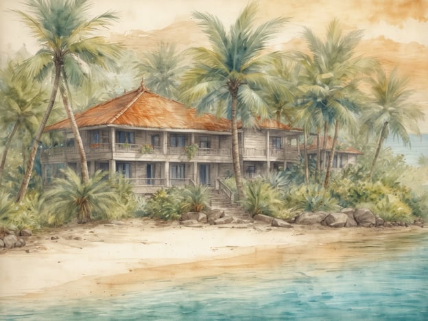 Das Bild zeigt eine malerische Ansicht eines Resorts, das von tropischen Pflanzen und Palmen umgeben ist, mit einem Gebäude im traditionellen Stil, das an einem Strand liegt. Es vermittelt eine entspannte, paradiesische Atmosphäre, die typisch für Urlaubsorte in tropischen Regionen ist.### Überblick über das Centara Koh Chang Tropicana ResortDas Centara Koh Chang Tropicana Resort liegt auf der Insel Koh Chang in Thailand und bietet eine idyllische Umgebung an einem schönen Sandstrand. Es ist bekannt für seine großzügigen, gut ausgestatteten Zimmer, die oft einen Blick auf das Meer bieten. Das Resort verfügt über verschiedene Einrichtungen, darunter mehrere Restaurants, einen Pool, einen Spa-Bereich und viele Aktivitäten für Gäste aller Altersgruppen. Die Kombination aus luxuriösem Komfort und natürlicher Schönheit macht es zu einem beliebten Ziel für Urlauber, die Entspannung und Abenteuer suchen.