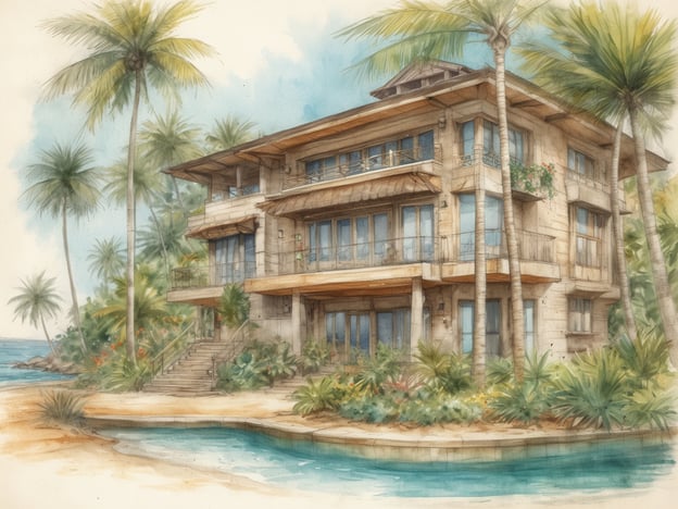 Auf dem Bild ist ein malerisches Gebäude zu sehen, umgeben von Palmen und einer tropischen Landschaft. Es erinnert an eine luxuriöse Unterkunft. Im Centara Koh Chang Tropicana Resort gibt es ähnliche Unterkunftsmöglichkeiten, wie beispielsweise:1. **Deluxe Zimmer**: Geräumige Zimmer mit modernem Komfort und Balkon.2. **Familien-Suiten**: Ideale Optionen für Familien mit zusätzlichen Schlafmöglichkeiten.3. **Villen am Strand**: Direkt am Wasser gelegen, bieten diese einen atemberaubenden Blick auf den Strand.Diese Optionen bieten Gästen die Möglichkeit, das tropische Paradies in vollen Zügen zu genießen.