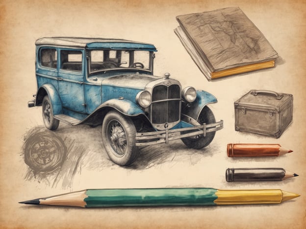 Auf dem Bild ist ein blauer Oldtimer zu sehen, der nostalgische Gefühle weckt. Neben dem Auto befinden sich ein Notizbuch, Buntstifte in verschiedenen Farben und eine Kiste. Diese Elemente können mit verschiedenen Freizeitaktivitäten und Unterhaltungsmöglichkeiten in Verbindung gebracht werden:
1. **Autofahren**: Der Oldtimer könnte für Ausfahrten und Roadtrips stehen, die eine Möglichkeit sind, die Freizeit zu genießen.
2. **Reisen**: Das Notizbuch kann für Reiseberichte oder Skizzen genutzt werden, was auf das Festhalten von Erinnerungen während einer Reise hinweist.
3. **Kreativität**: Die Buntstifte laden dazu ein, kreativ zu sein, sei es beim Zeichnen, Malen oder Schreiben.
4. **Outdoor-Aktivitäten**: Die Kiste könnte für Picknicks oder Ausflüge in die Natur verwendet werden.
Diese Kombination von Objekten repräsentiert viele Möglichkeiten, wie man seine Freizeit verbringen kann.