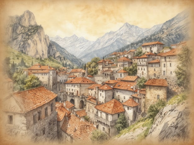 Auf dem Bild ist eine idyllische Berglandschaft mit einem charmanten Dorf zu sehen, das an die Architektur in und um Lienz erinnert. In der Region Lienz, benannt nach dem historischen Lienzer Tal, findet man zahlreiche kulturschätzende Elemente, darunter die mittelalterliche Burg Bruck, die majestätisch über der Stadt thront.Die Region ist auch für ihre traditionellen Bauernhäuser mit roten Ziegeldächern bekannt, die hier gut zur Geltung kommen. Die umgebenden Berge weisen auf die beeindruckende Natur der Dolomiten hin, die ein beliebtes Ziel für Wanderer und Naturliebhaber sind. Das Bild vermittelt eine Atmosphäre von Ruhe und Tradition, die typisch für dieses Gebiet ist.