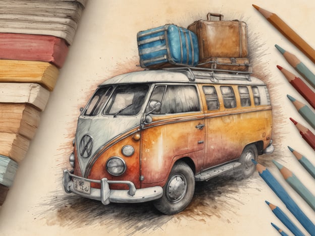 Auf dem Bild ist ein buntes VW-Bus-Gefährt mit Reisekoffern auf dem Dach zu sehen. Um dich auf einen perfekten Skitag vorzubereiten, kannst du folgende Tipps beachten:1. **Ausrüstung Überprüfen**: Stelle sicher, dass deine Skiausrüstung vollständig und in gutem Zustand ist. Dazu gehören Skier, Stöcke, Schuhe und Helm.2. **Wetterbedingungen Prüfen**: Informiere dich über die Wettervorhersage und die Schneebedingungen im Skigebiet.3. **Kleidung Schichten**: Ziehe mehrere Schichten an, um dich an wechselnde Temperaturen anzupassen. Eine atmungsaktive Basislage, eine isolierende Schicht und eine wasserdichte Außenschicht sind ideal.4. **Sonnencreme und Lippenbalsam**: Schütze deine Haut und Lippen vor der Sonne, da die UV-Strahlung in den Bergen stärker ist.5. **Frühzeitig Aufbrechen**: Plane genügend Zeit für die Anreise ein, um den ersten Schwung auf der Piste nicht zu verpassen.6. **Snacks und Wasser**: Packen einige energiereiche Snacks und ausreichend Wasser ein, um während des Tages beim Skifahren gut versorgt zu sein.Mit diesen Tipps bist du bestens auf deinen Skitag vorbereitet!