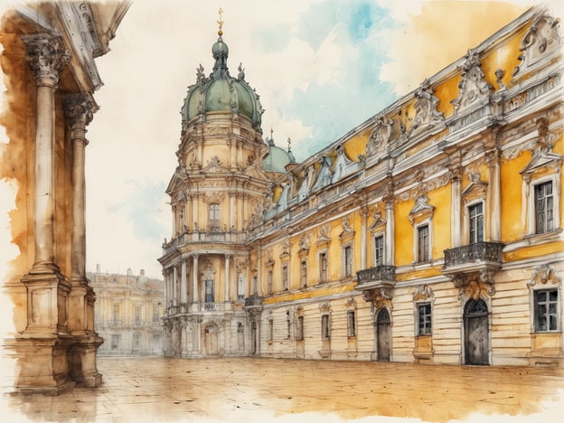 Auf dem Bild ist ein beeindruckendes, historisches Gebäude zu sehen, das an die Architektur der Barockzeit erinnert. Es könnte sich um einen Palast oder ein Schloss handeln, das mit prächtigen Verzierungen und einem markanten Kuppeldach ausgestattet ist.In der Geschichte von Eisenstadt spielt das Esterházy-Schloss eine zentrale Rolle. Dieses prachtvolle Bauwerk zeugt von der Macht und dem Reichtum der Fürsten Esterházy, die im 18. Jahrhundert bedeutende Kunst- und Musikförderer waren. Die Stadt hat eine lange Geschichte, die eng mit der Kultur und den Traditionen der ungarischen und österreichischen Monarchie verbunden ist. Eisenstadt ist heute ein Zentrum der Musik, besonders bekannt durch Joseph Haydn, der fast drei Jahrzehnte in der Stadt lebte und komponierte.Das Bild vermittelt die majestätische Atmosphäre, die man in Orten wie Eisenstadt erleben kann, und erinnert an die kulturelle Bedeutung solcher historischen Bauwerke.