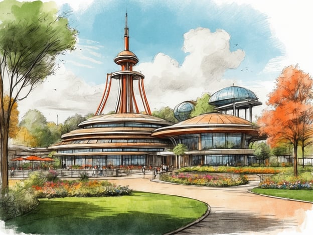 Auf dem Bild ist eine künstlerische Darstellung eines modernen Gebäudes in einem Freizeitpark zu sehen, möglicherweise inspiriert von Bobbejaanland, einem bekannten Themenpark in Belgien. Bobbejaanland wurde 1961 von dem Sänger Bobbejaan Schoepen eröffnet. Der Park zeichnet sich durch seine Vielfalt an Attraktionen, Attraktionen und Veranstaltungen aus und zieht jährlich viele Besucher an.
Das Gebäude auf dem Bild könnte zum Beispiel ein neues Eingangszentrum oder ein gastronomischer Bereich im Park sein, um den Gästen ein einladendes Erlebnis zu bieten. Die farbenfrohe Umgebung mit Blumen und Bäumen vermittelt einen freundlichen und fröhlichen Eindruck, der typisch für Freizeitparks ist, in denen Spaß und Abenteuer im Vordergrund stehen.