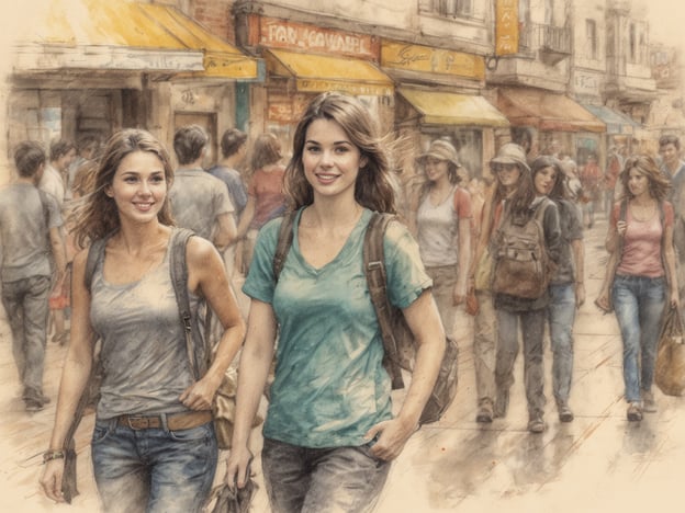 Auf dem Bild sind zwei Frauen zu sehen, die zusammen in einer lebhaften Straße spazieren. Sie scheinen eine nette Zeit miteinander zu haben und sich wahrscheinlich angeregt zu unterhalten. Um sie herum sind viele weitere Menschen, die ebenfalls die Straße entlanglaufen.Aktivitäten, die sie während ihres Treffens unternehmen könnten, sind:1. **Einen Kaffee trinken**: Sie könnten sich in eines der Cafés setzen und eine Pause machen.2. **Einkaufen gehen**: Möglicherweise möchten sie in die Geschäfte an der Straße schauen und nach etwas Schickem Ausschau halten.3. **Sightseeing**: Wenn sie in einer touristischen Gegend sind, könnten sie die Umgebung erkunden und Sehenswürdigkeiten besuchen.4. **Spaziergang im Park**: Nach dem Bummeln könnten sie in einen nahegelegenen Park gehen, um sich zu entspannen.5. **Gegenseitige Fotos machen**: Sie könnten die Gelegenheit nutzen, um Erinnerungsfotos von ihrem Treffen zu machen.Diese Aktivitäten könnten dazu beitragen, ihren Tag noch schöner zu gestalten!