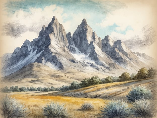 Auf dem Bild sind majestätische Berge in einer beeindruckenden Landschaft zu sehen. Die schroffen Gipfel sind teilweise mit Schnee bedeckt und erheben sich über eine sanfte Hügellandschaft mit goldenen Gräsern.Diese Naturschönheit bietet zahlreiche Erholungsmöglichkeiten. Wanderer können die zahlreichen Trails erkunden, während Naturliebhaber die Ruhe der Umgebung genießen können. In den klaren Gewässern der Umgebung könnte man ebenfalls entspannen, angeln oder einfach die frische Luft genießen. Die Kombination aus Bergen und Wiesen schafft eine perfekte Kulisse für Erholung und Abenteuer in der Natur.