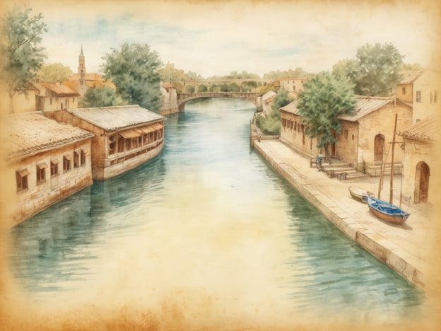 Das Bild zeigt eine malerische Ansicht eines Flusses, umgeben von alten Gebäuden und einer Brücke. Diese Szenerie könnte die Donau in Tulln darstellen, die eine bedeutende Rolle in der Stadtgeschichte spielt.Die Donau ist nicht nur eine wichtige Wasserstraße, die Handels- und Transportmöglichkeiten bietet, sondern auch ein bedeutendes kulturelles und touristisches Element. In Tulln zieht die Donau zahlreiche Besucher an, die die idyllische Umgebung und die Freizeitmöglichkeiten am Wasser genießen. Darüber hinaus sind Veranstaltungen und Feste entlang des Flusses häufig, was die Lebensqualität der Stadt bereichert.