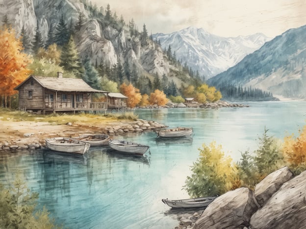 Auf dem Bild ist eine malerische Landschaft am Traunsee zu sehen. Im Vordergrund befinden sich einige kleine Boote am Wasser, während im Hintergrund ein Holzhaus steht, umgeben von Bäumen mit herbstlichen Farben. Die Berge erheben sich majestätisch, und die ruhige Wasseroberfläche spiegelt die Umgebung wider.Aktivitäten, die man am und um den Traunsee genießen kann, umfassen:- Bootfahren oder Paddeln mit Kanus und Ruderbooten.- Wandern auf den umliegenden Wanderwegen, die eine atemberaubende Aussicht auf den See und die Berge bieten.- Schwimmen im klaren Wasser des Traunsees während der warmen Monate.- Angeln in den ruhigen Gewässern.- Entspannen am Ufer und Picknicken in der Natur.Die idyllische Szenerie lädt dazu ein, die Schönheit der Natur zu erleben und eine Auszeit vom Alltag zu genießen.