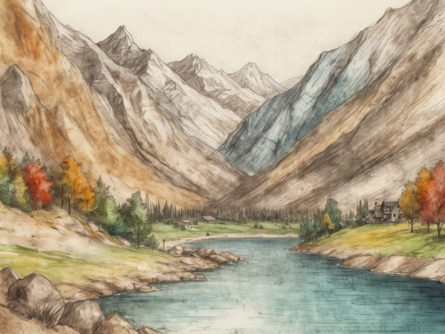 Auf dem Bild ist eine malerische Landschaft mit Bergen und einem Fluss zu sehen. In der Umgebung des Traunsees könnte man ähnliche beeindruckende Natur und Sehenswürdigkeiten finden, wie zum Beispiel:1. **Schloss Ort**: Dieses idyllische Schloss liegt auf einer kleinen Insel im Traunsee und ist ein beliebtes Fotomotiv.2. **Gmundner Keramik**: In Gmunden, an der Nordseite des Sees, gibt es viele traditionelle Keramikmanufakturen, die für ihre bunten Töpferwaren bekannt sind.3. **Traunstein**: Der markante Berg bietet hervorragende Wanderwege und einen atemberaubenden Blick auf die Umgebung.4. **Lambacher Wiese**: Ein schönes Gebiet für Spaziergänge und Picknicks mit Blick auf den See und die umliegenden Berge.Die Landschaft auf dem Bild erinnert an die beeindruckende Natur und die Ruhe, die man rund um den Traunsee genießen kann.