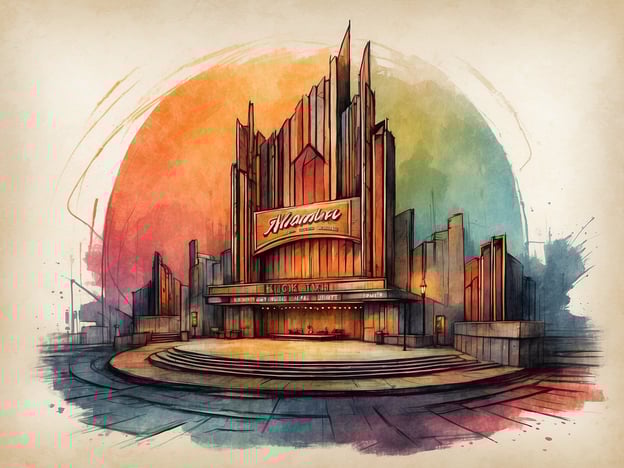 Auf dem Bild ist ein imposantes Bauwerk zu sehen, das an ein Theater oder eine Veranstaltungsstätte erinnert. Die Architektur hat einen markanten und futuristischen Stil, der an alte Kino- oder Varietégebäude angelehnt sein könnte. Vor dem Eingang könnte eine Bühne für Aufführungen oder Shows existieren.
Es looks so aus, als wäre dieser Ort geeignet für verschiedene Events, wie Konzerte, Theateraufführungen, Filmvorführungen oder andere kulturelle Veranstaltungen, die Menschen zusammenbringen.