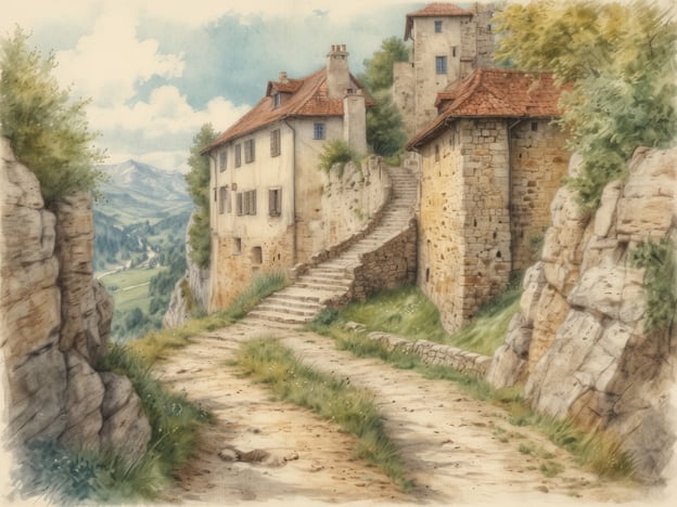 Auf dem Bild ist eine idyllische, steinige Straße zu sehen, die zu einem kleinen historischen Dorf oder einer Burg führt. Es ist eine malerische Landschaft mit Häusern, die von Bäumen umgeben sind und mit Bergen im Hintergrund.In der Umgebung von Feldkirch gibt es zahlreiche Aktivitäten und Ausflugsziele, die ähnliche Szenerien und Erlebnisse bieten:1. **Schloss Schattenburg**: Ein historisches Schloss, das einen tollen Blick auf die Stadt Feldkirch und die umliegende Landschaft bietet.2. **Montafon**: Ein wunderschönes Tal ideal zum Wandern, Skifahren oder Mountainbiken.3. **Liechtensteinische Landesmuseum**: Ein interessanter Ort, um mehr über die Geschichte und Kultur der Region zu erfahren.4. **Wanderungen im Naturschutzgebiet**: Rund um Feldkirch gibt es viele Wanderwege, die durch malerische Landschaften führen.5. **Bodensee**: Ein kurzer Ausflug zum Bodensee bietet Möglichkeiten zum Wassersport, Radfahren und Entspannen am Ufer.Diese Orte umfassen eine Vielzahl von Aktivitäten, die die Natur und Geschichte der Region Feldkirch besonders gut zur Geltung bringen.