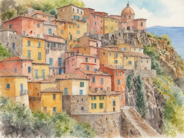 Auf dem Bild ist ein malerisches Dorf zu sehen, das sich an einem Hang erstreckt. Die bunten Häuser in Gelb, Orange und Rosa, kombiniert mit einem nostalgischen Flair, schaffen eine einladende Atmosphäre.
**Verborgene Juwelen und Geheimtipps:**
1. **Besondere Plätze:** In solchen Dörfern sind oft kleine, versteckte Cafés oder Weinlokale zu finden, die lokale Spezialitäten anbieten. Probiere unbedingt das hausgemachte Eis oder die regionale Pasta!
2. **Wanderwege:** Erkunde die Umgebung über die kleinen Wanderwege, die zu atemberaubenden Aussichten führen. Oft findest du dort weniger besuchte Aussichtspunkte, die perfekte Fotomotive bieten.
3. **Kulturelle Veranstaltungen:** Informiere dich über lokale Feste oder Märkte, die ein fantastisches Erlebnis bieten und die Kultur des Ortes näherbringen.
4. **Kunsthandwerk:** Halte Ausschau nach kleinen Werkstätten, die handgemachte Souvenirs anbieten. Diese sind oft viel authentischer und einzigartiger als die typischen Touristenartikel.
5. **Fotopunkte:** Zu verschiedenen Tageszeiten hat das Dorf eine andere Stimmung. Der Sonnenaufgang oder der Sonnenuntergang verleiht den bunten Häusern ein magisches Licht und eignet sich hervorragend für Fotos.
Diese Tipps könnten dir helfen, das Dorf noch intensiver zu erleben und seine verborgenen Schätze zu entdecken!