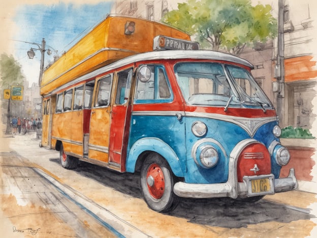 Auf dem Bild ist ein Oldtimer-Bus in leuchtenden Farben zu sehen, der vermutlich in einer Stadtparkstraße hält. Die Umgebung scheint lebhaft und urban zu sein.
### Praktische Tipps für deine Italienreise:
1. **Öffentliche Verkehrsmittel nutzen**: In vielen italienischen Städten sind Oldtimer-Busse oder Tramfahrten eine einzigartige Möglichkeit, die Stadt zu erkunden. Informiere dich über die Routen und Tickets im Voraus.
2. **Kulturelle Highlights**: Stelle sicher, dass du die wichtigsten Sehenswürdigkeiten in den Städten, die du besuchst, einplanst, wie z.B. das Kolosseum in Rom oder den Schiefen Turm in Pisa.
3. **Essen**: Probiere lokale Spezialitäten in kleinen Trattorien abseits der Touristenpfade. Buche eventuell auch einen Platz in beliebten Restaurants im Voraus.
4. **Lernt ein paar Worte Italienisch**: Ein paar grundlegende italienische Phrasen können dir helfen, dich mit Einheimischen zu verständigen und noch mehr über ihre Kultur zu erfahren.
5. **Sichere dir Tickets im Voraus**: Für Museen und beliebte Attraktionen ist es oft ratsam, Tickets online zu buchen, um lange Warteschlangen zu vermeiden.
6. **Reisezeit**: Plane deine Reise außerhalb der Hochsaison (Juli und August) für weniger Menschenmengen und angenehmeres Wetter.
Genieße deine Reise!