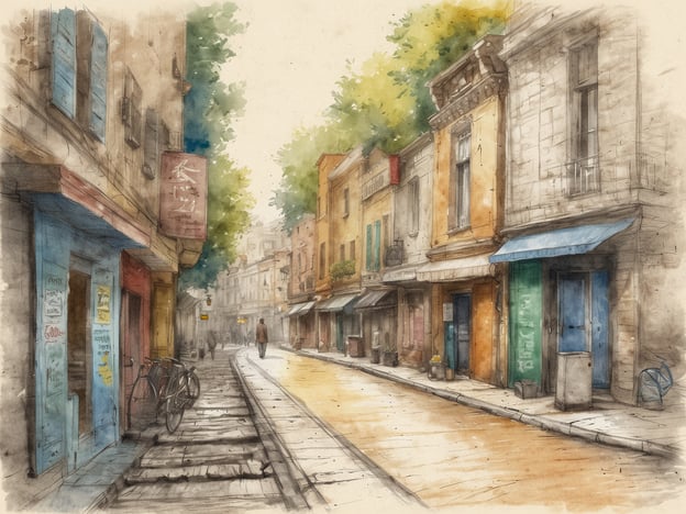 Auf dem Bild ist eine malerische Stadtstraße zu sehen, die von alten, farbenfrohen Gebäuden gesäumt ist. Es scheint eine ruhige und entspannte Atmosphäre zu herrschen, mit einigen Anzeichen von Leben, wie einer Person, die die Straße entlanggeht und einem Fahrrad, das leans against a building.Eine Woche Urlaub reicht oft aus, um sich von der täglichen Routine zu erholen und neue Energie zu tanken. In solch einer malerischen Umgebung kann man abschalten, die Seele baumeln lassen und die Schönheit der Umgebung genießen. Ob beim Erkunden hübscher Gassen oder beim Entspannen in einem Café – eine Woche bietet genügend Zeit, um neue Eindrücke zu sammeln und Erholung zu finden, ohne dass es zu einer Überforderung kommt.