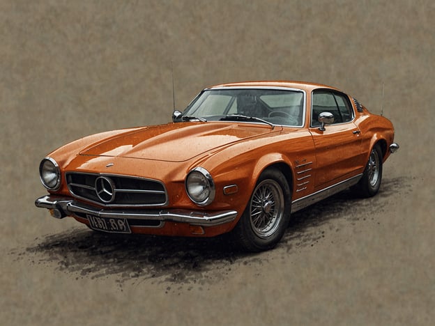 Auf dem Bild ist ein oranger Oldtimer zu sehen, der an einen klassischen Mercedes-Benz erinnert. Der Wagen hat ein sportliches Design mit markanten Linien und Chromdetails.Fazit: Deine Reiseplanung für 2024 könnte eine Route beinhalten, die historische Städte und beeindruckende Landschaften erkundet - perfekte Orte, um mit solch einem nostalgischen Fahrzeug zu fahren!