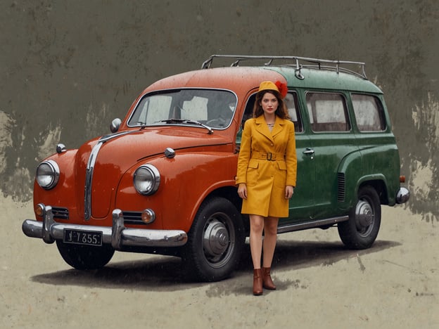 Auf dem Bild ist ein faszinierendes Retro-Auto zu sehen, das in orange und grün lackiert ist. Vor dem Auto steht eine Frau in einem gelben Kleid mit einer passenden Kopfbedeckung.Eine Reiseversicherung ist unerlässlich, weil sie Sie vor unvorhergesehenen Ereignissen schützt. Ob es sich um Krankheit, Reiseausfall oder Gepäckverlust handelt – solche Situationen können nicht nur stressig, sondern auch kostspielig sein. Mit einer Reiseversicherung sind Sie finanziell abgesichert und können Ihre Reise unbeschwert genießen.
