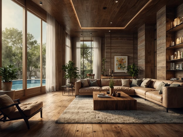 Was macht ein Wellness-Hotel aus? Ein Wellness-Hotel zeichnet sich durch eine entspannende und harmonische Atmosphäre aus, die Gästen hilft, Körper und Geist zu regenerieren.
Auf dem Bild ist ein stilvoll eingerichteter Raum eines Wellness-Hotels zu sehen. Der Raum ist geprägt von warmen Holztönen und großen Fenstern, die viel natürliches Licht hereinlassen und einen Blick auf einen Pool im Freien ermöglichen. Die bequeme Couch und die modernen Möbel laden zum Entspannen ein. Pflanzen und geschmackvolle Dekorationselemente verleihen dem Raum eine einladende und beruhigende Atmosphäre, die ideal für Erholung und Entspannung ist.