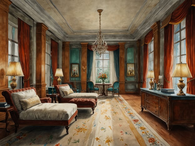 Das Bild zeigt ein elegantes und stilvolles Rauminterieur, das den Luxus und Komfort eines gehobenen Lebensstils widerspiegelt. Mit seinen schön gestalteten Lounge-Möbeln, hochwertigen Lampen und kunstvollen Fensterdekorationen strahlt der Raum eine harmonische und einladende Atmosphäre aus.
Der Einsatz von warmen Farben und klassischen Designelementen vermittelt ein Gefühl von Wohlbefinden und Raffinesse, ideal für entspannende Momente. Ein solches Ambiente könnte sich hervorragend in einem luxuriösen Hotel oder einer exklusiven Urlaubsresidenz befinden, wo Reisende den perfekten Rückzugsort nach einem aufregenden Tag in der Stadt genießen können.