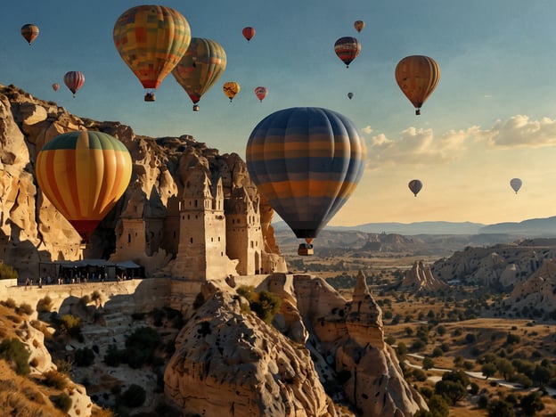 Auf dem Bild sind farbenfrohe Heißluftballons zu sehen, die majestätisch über einer atemberaubenden Landschaft schweben. Diese Szenerie erinnert an luxuriöse Erlebnisse, wie zum Beispiel eine heißluftballonfahrt in der einzigartigen Landschaft Kappadokiens in der Türkei.
Die Gäste können hier die spektakulären Felsformationen und historischen Sehenswürdigkeiten aus der Vogelperspektive genießen. Oftmals wird solch eine Fahrt mit einem Champagner-Frühstück oder einem Picknick bei Sonnenaufgang kombiniert, was das Erlebnis noch unvergesslicher macht. Die Kombination aus Abenteuer, Natur und exklusivem Service macht dieses Erlebnis besonders erstrebenswert.