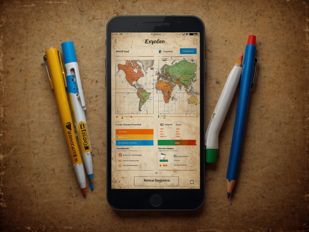 Auf dem Bild ist ein Smartphone zu sehen, das eine Karte zeigt, sowie einige Informationen zu einem Land namens Ägypten. Um das Smartphone herum liegen verschiedene Stifte in unterschiedlichen Farben.Reiseplanungs-Apps sind äußerst hilfreich, wenn es darum geht, Reisen zu organisieren und neue Orte zu erkunden. Sie bieten oft Karten, Informationen zu Sehenswürdigkeiten, Unterkünften und Aktivitäten sowie nützliche Tipps für die Reisevorbereitung. Mit solch einer App können Reisende ganz einfach ihre Reiseroute planen und sich über lokale Gegebenheiten informieren, wie im Beispiel von Ägypten.