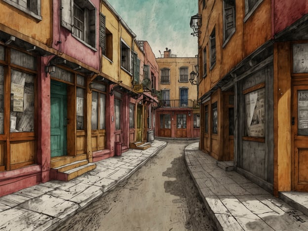 Auf dem Bild ist eine malerische, enge Gasse zu sehen, gesäumt von bunten Gebäuden mit verschiedenen Fensterläden und Türen. Die Architektur wirkt einladend und nostalgisch, und der asphaltierte Weg schlängelt sich durch die Szenerie. Es gibt keine Menschen in der Gasse, was eine ruhige und friedliche Atmosphäre schafft.Für lokale Empfehlungen und Erlebnisse in solchen malerischen Umgebungen könnte man Apps wie **Tripadvisor**, **Yelp** oder **Eventbrite** nutzen, um Restaurants, Cafés oder kulturelle Veranstaltungen in der Nähe zu finden. Auch die App **Google Maps** kann nützlich sein, um die Umgebung zu erkunden und besondere Orte zu entdecken.