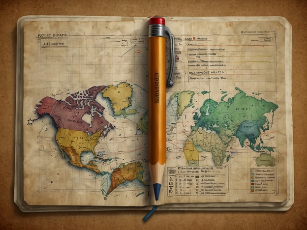 Auf dem Bild ist eine alte Weltkarte zu sehen, die in einem aufgeschlagenen Notizbuch liegt. Ein Bleistift liegt darauf. Die Karte zeigt verschiedene Länder und Kontinente in unterschiedlichen Farben, was hilfreich sein kann, um Reiseziele zu planen.Für die Reisevorbereitung für Alleinreisende sind hier einige Tipps:1. **Zielsetzung**: Überlege dir, was du auf deiner Reise erleben möchtest – Abenteuer, Kultur, Entspannung oder etwas anderes?2. **Research**: Informiere dich über die Länder oder Städte, die du besuchen möchtest. Hierbei kann die Karte im Bild hilfreich sein.3. **Unterkunft**: Buche deine Unterkünfte im Voraus, besonders in beliebten Reisezeiten.4. **Sicherheitsvorkehrungen**: Recherchiere über die Sicherheitslage und besondere Vorkehrungen für Alleinreisende.5. **Packliste**: Stelle eine Packliste zusammen, die alle wichtigen Dinge für deine Reise beinhaltet.6. **Reisedokumente**: Stelle sicher, dass du alle erforderlichen Dokumente, wie Reisepass und Visa, hast.Eine gute Planung ist der Schlüssel zu einer erfolgreichen und angenehmen Reise!