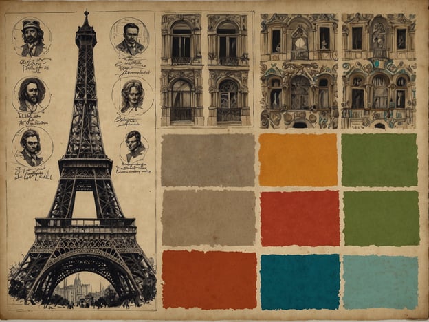 Auf dem Bild ist der Eiffelturm abgebildet, eine der berühmtesten Must-See-Attraktionen in Paris. Daneben sind Zeichnungen von dekorativen Fenstern und Portraits zu sehen, die möglicherweise Personen darstellen, die in Verbindung mit diesen architektonischen Meisterwerken stehen.Zu den versteckten Juwelen in Paris zählen weniger bekannte, aber faszinierende Orte wie die Rue Cremieux, eine malerische Straße mit bunten Häusern, oder die Parc des Buttes-Chaumont, ein schöner Park, der oft übersehen wird. Diese Orte bieten eine einzigartige Perspektive auf die Stadt abseits der großen Touristenströme.