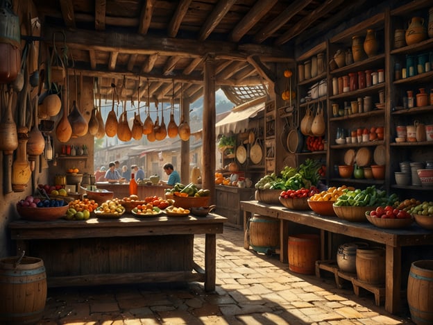 Auf dem Bild ist ein marktähnlicher Raum zu sehen, der mit frischem Obst und Gemüse gefüllt ist. Die Regale und Tische sind liebevoll mit verschiedenen Früchten und Töpfen dekoriert. Im Hintergrund sind Menschen zu sehen, die mit verschiedenen Waren handeln.
**Warum Asien bereisen?** Asien bietet eine Vielzahl an lebhaften Märkten, die durch ihre bunte Auswahl an Lebensmitteln und traditionellen Handwerken bestechen. Hier kann man die authentische Kultur und das tägliche Leben der Menschen hautnah erleben, was eine unvergessliche Reiseerfahrung schafft.