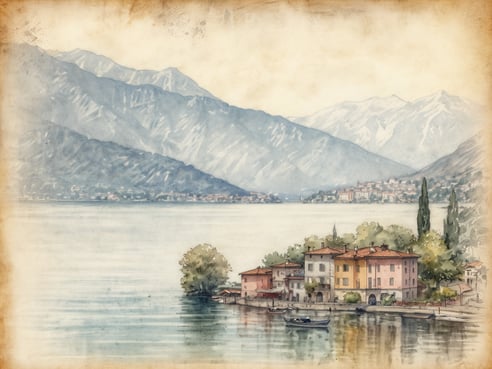 Eine malerische Ansicht von Locarno am Lago Maggiore zeigt sanfte Berge im Hintergrund, die teilweise mit Schnee bedeckt sind. Im Vordergrund befinden sich bunte Häuser am Ufer, umgeben von üppigem Grün. Auf dem Wasser schwimmen kleine Boote, die eine entspannte Atmosphäre vermitteln. Die sanften Farben und der ruhige Himmel schaffen eine friedliche und einladende Stimmung, die für eine Reise nach Locarno typisches Flair inspiriert.