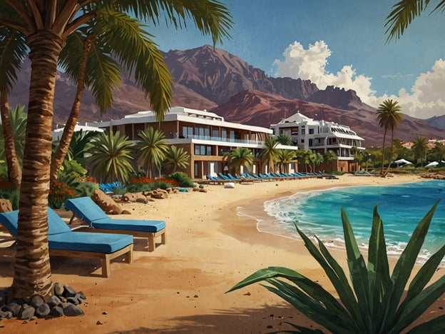 Auf dem Bild ist eine idyllische Strandlandschaft mit palmenbestandenen Ufern, blauen Liegen und einem modernen Hotel zu sehen. Solche Szenen sind typisch für beliebte Reiseziele für All-Inclusive-Urlaub, wie zum Beispiel:
1. **Cancún, Mexiko** – bekannt für seine traumhaften Strände und luxuriösen Resorts.
2. **Malediuen** – berühmt für die atemberaubenden Wasserbungalows und das kristallklare Wasser.
3. **Dominikanische Republik** – mit zahlreichen All-Inclusive-Resorts entlang der Küste.
4. **Bahamas** – ideale Orte für Entspannung und Wassersport.
5. **Teneriffa, Spanien** – bietet herrliche Strände und ein angenehmes Klima das ganze Jahr über.
Diese Reiseziele sind perfekt für diejenigen, die einen komfortablen und unbeschwerten Urlaub verbringen möchten.