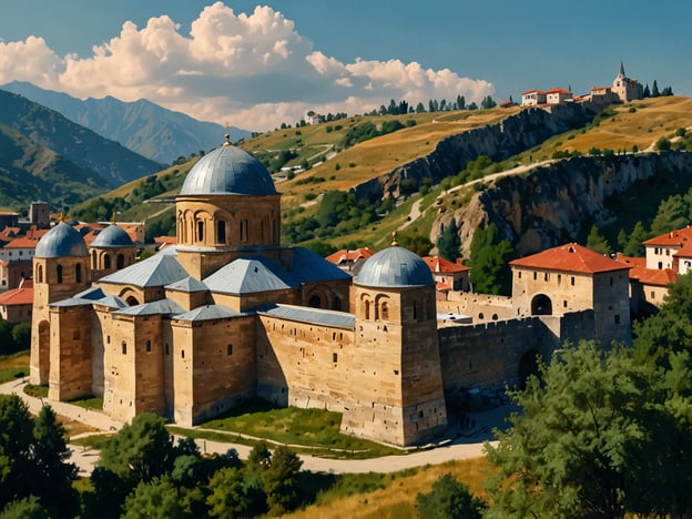 Auf dem Bild ist eine beeindruckende historische Kirche oder ein Kloster zu sehen, umgeben von einer malerischen Landschaft mit Bergen und Hügeln. Diese Art von Ziel könnte für Reisende interessant sein, die auf ihr Budget achten, da viele historische Stätten oft kostenlosen oder vergünstigten Eintritt bieten.Einige der besten Reiseziele für Sparfüchse könnten Orte wie Georgien oder Armenien sein, wo man atemberaubende Klöster und Kirchen in einer wunderschönen Naturkulisse erleben kann, oft ohne große Kosten. Solche Destinationen bieten auch günstige Unterkünfte und lokale Köstlichkeiten, die das Reiseerlebnis nochmal ansprechender machen.