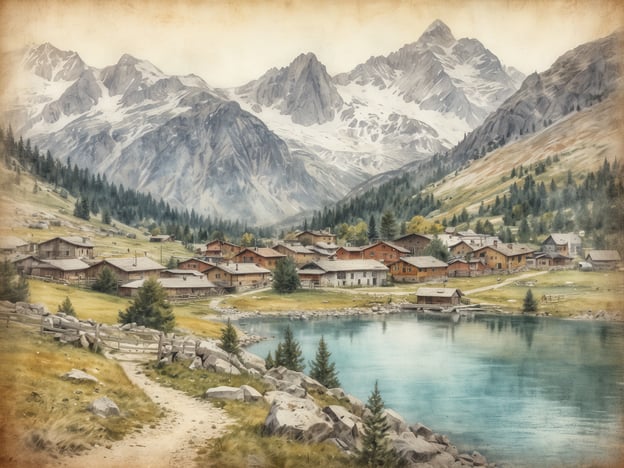Eine malerische Berglandschaft in Oberösterreich mit einem kleinen, charmanten Dorf am Ufer eines glitzernden Sees. Umgeben von hohen, schneebedeckten Bergen und bewaldeten Hügeln, vermitteln die traditionellen Holzhäuser des Dorfes ein Gefühl von Ruhe und Anziehung. Der Weg, der am Wasser entlangführt, lädt dazu ein, die natürliche Schönheit der Umgebung zu erkunden. Die harmonische Kombination aus Wasser, Bergen und Architektur macht diesen Ort zu einem idealen Ziel für Naturfreunde und Erholungssuchende, die die atemberaubende Landschaft Oberösterreichs einmal im Leben erleben möchten.