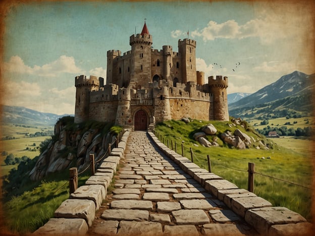 Auf dem Bild ist eine beeindruckende Burg zu sehen, die auf einem Hügel thront und von einer malerischen Landschaft umgeben ist. Der Zugang zur Burg erfolgt über eine steinerne Brücke, die in die Burg hineinführt. Diese Art von Ansichten findet man oft in Regionen, die Pilger auf dem Jakobsweg antreffen.Der Jakobsweg, auch Camino de Santiago genannt, ist ein berühmter Pilgerweg, der in verschiedenen Teilen Europas verläuft und nach Santiago de Compostela in Spanien führt. Pilger, die diesen Weg beschreiten, haben oft die Möglichkeit, historische Orte, alte Burgen und wunderschöne Landschaften zu genießen, was ihren spirituellen und körperlichen Weg bereichert.