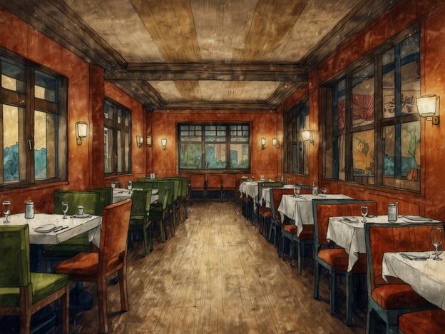 Auf dem Bild ist ein Restaurant zu sehen, das eine einladende Atmosphäre hat. Die Tische sind mit weißen Tischdecken gedeckt, und es gibt unterschiedliche Stühle, die in grünen und roten Tönen gehalten sind. Solche Restaurants sind typisch für Unterkünfte entlang des Jakobswegs, wo Pilger nach einem langen Wandertag zusammenkommen, um sich zu stärken.Die Verpflegung auf dem Jakobsweg umfasst oft lokale und herzhafte Gerichte, die aus frischen Zutaten zubereitet werden. Hier können Pilger eine wohlverdiente Mahlzeit genießen und sich auf die nächsten Etappen ihres Weges vorbereiten. Viele Unterkünfte bieten auch die Möglichkeit, in gemütlichen Speiseräumen wie diesem zu essen und den Austausch mit anderen Reisenden zu pflegen.