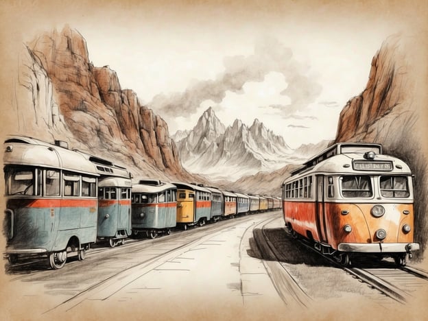 Auf dem Bild sind mehrere nostalgische Straßenbahnwagen zu sehen, die entlang einer kurvigen Strecke fahren, umgeben von majestätischen Bergen. Die Szene vermittelt ein Gefühl von vergangenen Zeiten und historischen Transportmitteln.
Wenn diese Art von Event eventuell in einem Museum oder während einer besonderen Veranstaltung präsentiert wird, könnten Öffnungszeiten und besondere Events in einem solchen Kontext von Interesse sein. Zum Beispiel könnten spezielle Führungen oder ansprechende Ausstellungen zu historischen Verkehrsmitteln an Wochenenden oder Feiertagen angeboten werden. Diese Veranstaltungen könnten besondere Aktivitäten wie Fahrten mit historischen Bahnen oder Lernmöglichkeiten über die Geschichte der Straßenbahn beinhalten. Es wäre ratsam, die lokalen Veranstaltungsseiten zu konsultieren, um genaue Informationen zu Öffnungszeiten und bevorstehenden Events zu erhalten.