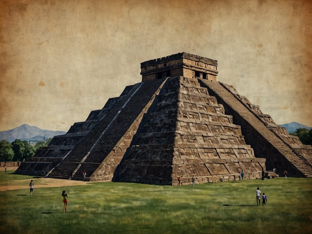 Auf dem Bild ist eine große, steinerne Pyramide zu sehen, die vermutlich einen historischen Zugang zur Kultur und Architektur der alten Zivilisationen in Amerika darstellt. Diese Art von Bauwerk erinnert an die Maya- oder Azteken-Pyramiden, die Zeugnisse für das reiche kulturelle und religiöse Erbe der indigenen Völker Amerikas sind.Solche Stätten sind wichtige historische Symbole und tragen zur modernen Kultur bei, indem sie Touristen und Forscher anziehen, die mehr über die komplexen Gesellschaften und deren Einfluss auf die heutige Zeit erfahren möchten. Der Kontrast zwischen der antiken Architektur und der zeitgenössischen Gesellschaft, die in der Nähe der Pyramide interagiert, zeigt, wie das historische Erbe Amerikas weiterhin eine Quelle der Inspiration und des Lernens ist.