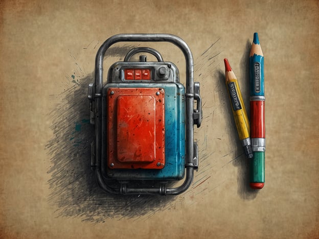 Auf dem Bild ist ein Rucksack zu sehen, der möglicherweise für den Transport von Materialien oder Ausrüstung gedacht ist. Daneben befinden sich einige Buntstifte.In Bezug auf Gesundheit und Sicherheit ist es wichtig, dass der Rucksack sicher und stabil getragen wird, um Verletzungen zu vermeiden. Außerdem sollten die Buntstifte in einem geeigneten Zustand sein, um Schnittverletzungen zu verhindern, und sollten nicht in die Hände von Kleinkindern gelangen, um das Risiko des Verschluckens oder der Verletzung zu minimieren.