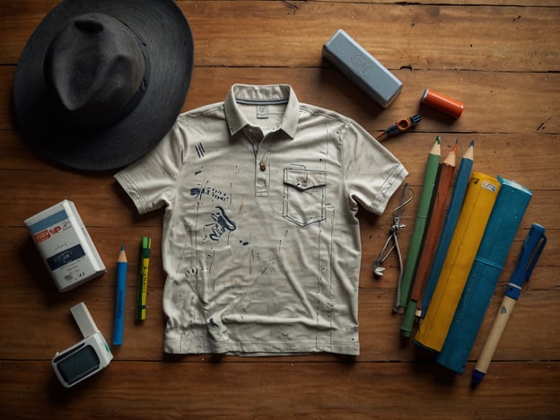 Auf dem Bild sind verschiedene Gegenstände zu sehen, die möglicherweise für eine Reise nach Südafrika nützlich sein könnten. Dazu gehören:- Ein helles T-Shirt oder Poloshirt, was für warmes Wetter geeignet ist.- Ein Hut, um sich vor der Sonne zu schützen.- Schreib-/Bastelutensilien wie Buntstifte, Marker und ein Radiergummi, die für kreative Aktivitäten oder Notizen genutzt werden können.- Eine kleine Box oder Packung, die dem Transport von Materialien dient.- Ein handliches Werkzeug, vielleicht ein Kompass oder eine Uhr, die beim Navigieren hilfreich ist.Für eine Packliste für Südafrika könntest du folgende Punkte berücksichtigen:1. Kleidung für warmes Wetter (T-Shirts, Shorts)2. Sonnenhut und Sonnenbrille3. Bequeme Schuhe für Ausflüge4. Schreibmaterialien (Notizbuch, Stifte)5. Erste-Hilfe-Set6. Insektenschutzmittel7. Reiseschutzmittel (Sonnenschutz)8. Wasserflasche für die Hydration9. Kamera oder Smartphone für ErinnerungsfotosDiese Gegenstände können dir helfen, deine Reise angenehmer und organisierter zu gestalten.