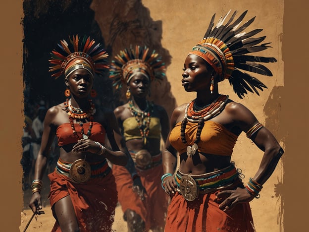 Auf dem Bild sind mehrere Frauen zu sehen, die traditionelle Kleidung und auffälligen Schmuck tragen. Ihre Outfits bestehen aus bunten Stoffen und sie tragen kunstvolle Kopfbedeckungen, die in vielen afrikanischen Kulturen eine wichtige Rolle spielen.Solche Darstellungen können oft bei festlichen Anlässen, Tänzen oder kulturellen Zeremonien zu finden sein. Der Schmuck, wie Ketten und Armbänder, hat nicht nur ästhetischen Wert, sondern kann auch symbolische Bedeutung tragen, die den Status oder die Herkunft der Trägerinnen zeigt. Die Szenen reflektieren die reichhaltige kulturelle Vielfalt und die tief verwurzelten Traditionen in vielen afrikanischen Gemeinschaften.In solchen Kontexten zelebrieren die Menschen oft ihre Identität und Geschichte, was zu einem Gefühl der Gemeinschaft und Zugehörigkeit beiträgt.