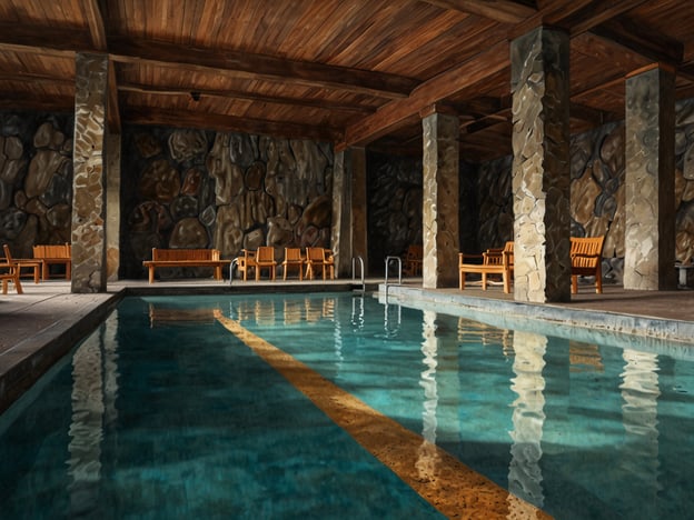 Auf dem Bild ist ein stilvoller Innenraum mit einem Swimmingpool zu sehen. Die Holzbalkendecke und die Steinwände verleihen dem Raum eine gemütliche und rustikale Atmosphäre. Die Holzliegen und die klare Wasseroberfläche des Pools laden zum Entspannen ein.**Reisetipps und Insiderwissen:**1. **Wellness-Oasen:** Falls du auf der Suche nach einem ähnlichen Ort bist, schau nach Wellness-Hotels in den Bergen oder an ruhigen Seen. Diese Orte bieten oft entspannende Spa-Bereiche und luxuriöse Pools.2. **Massagen und Behandlungen:** Viele Spas bieten spezielle Pakete an, die Massagen, Gesichtsbehandlungen und andere Wellness-Angebote umfassen. Buch diese im Voraus, besonders während der Hochsaison.3. **Frühstück und Snacks:** Erkundige dich, ob das Hotel ein Frühstücksbuffet oder kleine Snacks in der Nähe des Pools anbietet. Oft sind regionale Produkte ein besonderes Highlight.4. **Aktivitäten in der Umgebung:** Nutze die Gelegenheit, geführte Wanderungen oder andere Aktivitäten in der Natur zu buchen. Oft bieten Hotels auch spezielle Programme an.5. **Die Ruhezeiten nutzen:** Wenn du im Hotel bist, nimm dir Zeit für die Ruhephasen im Poolbereich. Morgens oder abends sind besonders angenehm, da es weniger geschäftig ist.Mit diesen Tipps kannst du deinen Aufenthalt in einem ähnlichen Wellness-Bereich maximieren!