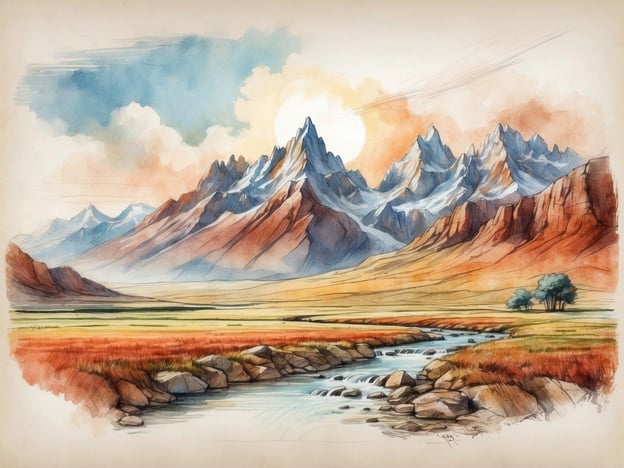 Auf dem Bild ist eine malerische Landschaft mit majestätischen Bergen, einer sanften Wiese und einem kleinen Fluss zu sehen. Die Berge sind teilweise mit Schnee bedeckt, was auf eine hohe Lage hindeutet, während die warmen Farbtöne der Wiese und des Himmels eine friedliche Atmosphäre schaffen.
**Besuchertipps und Erfahrungen:**
1. **Wanderungen:** Für Naturliebhaber sind Wanderungen in bergigen Regionen eine tolle Möglichkeit, die Landschaft hautnah zu erleben. Es gibt oft verschiedene Wanderwege, die unterschiedliche Schwierigkeitsgrade anbieten.
2. **Fotografie:** Die Farbspiele in der Landschaft und die beeindruckenden Berge machen diesen Ort ideal für Fotografien. Frühmorgens oder bei Sonnenuntergang sind die Lichtverhältnisse besonders schön.
3. **Picknick:** Ein Picknick am Flussufer bietet eine entspannende Möglichkeit, die Natur zu genießen. Vergessen Sie nicht, einen Blick auf die Tierwelt zu werfen, die in solchen natürlichen Umgebungen häufig anzutreffen ist.
4. **Lokale Guides:** Es kann hilfreich sein, einen lokalen Guide zu engagieren, um mehr über die Flora und Fauna der Region zu erfahren und versteckte Sehenswürdigkeiten zu entdecken, die nicht auf den üblichen Touristenpfaden liegen.
5. **Ausrüstung:** Stellen Sie sicher, dass Sie geeignete Kleidung und Ausrüstung für wechselhaftes Wetter dabei haben, da die Temperaturen in den Bergen