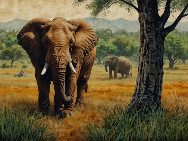 Auf dem Bild sind Elefanten in einer afrikanischen Savanne zu sehen, umgeben von Bäumen und Gräsern. Die grüne und orangefarbene Landschaft vermittelt ein typisches Bild der wildlebenden Natur in Afrika.Die beste Reisezeit für Simbabwe ist von April bis Oktober, während der trockenen Jahreszeit, wenn die Tiere leichter zu beobachten sind und das Wetter angenehm ist.