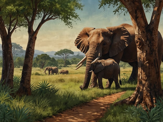 Auf dem Bild sind Elefanten in einer Savannenlandschaft zu sehen, umgeben von Bäumen und Gras. Diese Umgebung ist typisch für viele afrikanische Nationalparks.Die beste Reisezeit für solche Regionen liegt oft in der Trockenzeit, die je nach Land und Region von Mai bis Oktober oder von Juni bis September dauern kann. In dieser Zeit sind die Tiere leichter zu beobachten, da sie sich um Wasserstellen versammeln. Das Klima in diesen Monaten ist auch angenehm, mit weniger Niederschlägen und milderen Temperaturen, was es ideal für Safaris macht.
