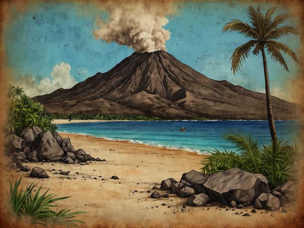 Auf dem Bild ist ein Vulkan zu sehen, der über einen Strand mit palmengesäumtem Ufer ragt. Diese Szenerie erinnert an Tonga, wo Vulkane Teil der Landschaft sind.In Tonga kann man spannende Aktivitäten wie Vulkanwanderungen unternehmen, bei denen Besucher die beeindruckende Natur hautnah erleben. Außerdem sind die Strände ideal für Wassersportarten wie Schnorcheln und Kajakfahren. Die umliegenden Gewässer beherbergen eine Vielzahl von bunten Fischen und Korallenriffen, die Taucher und Schwimmer anziehen.Bei einem Besuch in Tonga könnte man auch das faszinierende kulturelle Erbe der Inseln entdecken und sich in der lokalen Küche mit frischen Meeresfrüchten und tropischen Früchten verwöhnen lassen. Der Anblick eines Vulkans, wie auf dem Bild, könnte einige der Abenteuer und die natürliche Schönheit widerspiegeln, die Tonga zu bieten hat.